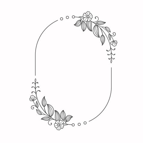 Floral Wreath Doodle, Round Line Art, Flower Wreath Drawing, Square Border Png, Circle With Flowers, Floral Wreath Drawing, Gift Calligraphy, Crown Frames, Book Wreath