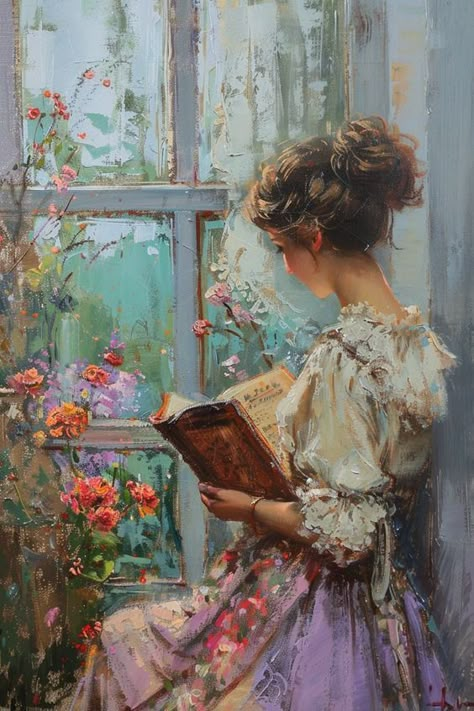 Beautiful Famous Paintings, Aesthetic Art Paintings Vintage, Art Oil Paintings Aesthetic, Vintage Paintings Aesthetic, Victorian Art Painting, Victorian Woman Painting, Woman Reading Painting, Vintage Painting Aesthetic, Aesthetic Vintage Painting