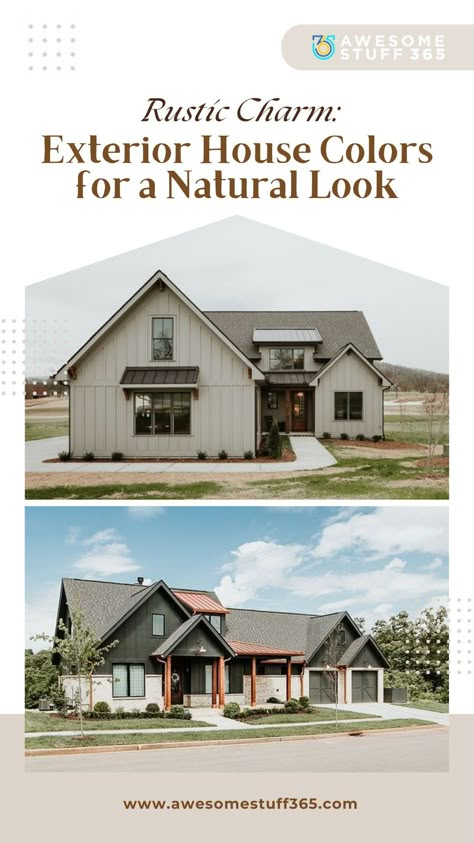 Embark on a journey back in time with our curated list of 25 rustic exterior house colors. These timeless shades evoke the simplicity, warmth, and durability of traditional homes, offering a nod to the past while grounding your space in the present. Let each brushstroke guide you to a home that's as enduring as the landscapes it resides in

#EarthyExteriorTones
#RusticHousePalette
#NaturalHomeExteriors
#CabinColorIdeas
#WarmRusticHues
#CountryHomeColors
#RusticChicExteriors Olive Home Exterior, Mixed Siding Exterior Colors, Rustic Stucco Exterior, Exterior House Stain Color Combinations, Grey Building Exterior, Driftwood Roof Shingles Paint Colors, Single Story Exterior House Colors, Miller Paint Colors Exterior, Vintage House Paint Colors Exterior