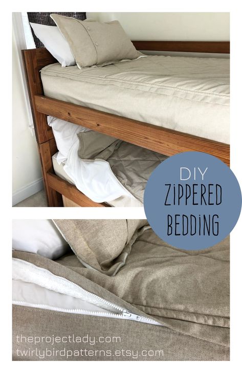 Bunk Bed Quilts, Diy Sheets Bed, Diy Zip Up Bedding, Zipper Bedding Diy How To Make, Rv Zipper Bedding, Rv Bunk Bedding, Beddys Bedding Diy, Diy Zippered Bedding, Bunk Bed Bedding Hacks