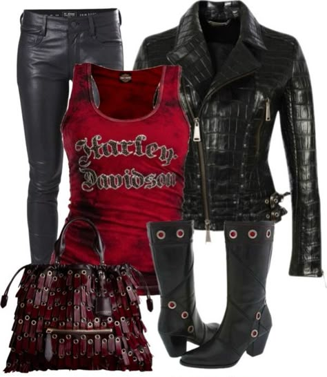 Gemma would totally rock a Harley Davidson tank top. Lady Biker Outfits, Sinful Clothing, Biker Girl Outfits, Vampire Fashion, Bike Outfits, Rocker Outfit, Harley Davidson Clothing, Harley Davidson Tank Tops, Biker Shorts Outfit