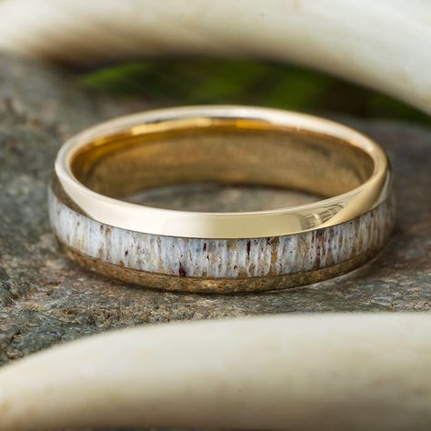 Deer Antler Men's Wedding Band In Yellow Gold-2604 - Jewelry by Johan Deer Antler Wedding Rings, Deer Antler Wedding Band, Deer Antler Wedding, Antler Rings, Antler Wedding Rings, Ring Armor, Antler Wedding Band, Deer Antler Ring, Antler Wedding