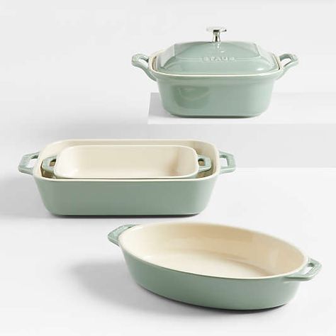 Outdoor Pizza Oven Kits, Ceramic Bakeware Set, Casserole Dish Set, Staub Cookware, Green Laundry, Baking Dish Set, Ceramic Bakeware, Ceramic Baking Dish, Eucalyptus Green