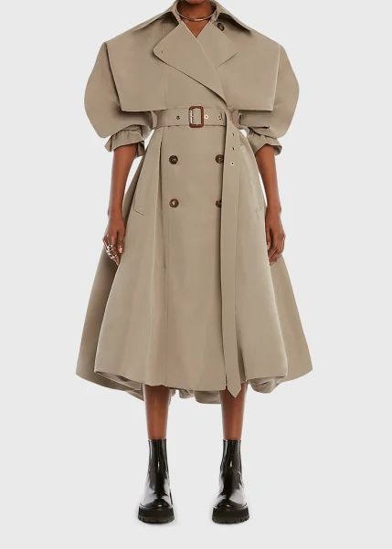 B74K0 Alexander McQueen Hybird Double-Breast Belted Trench Coat Alexander Mcqueen Dresses, Alexander Mcqueen Clothing, Trench Dress, Alexander Mcqueen Shoes, Belted Trench Coat, Coat Fashion, Bergdorf Goodman, Long Coat, Welt Pockets