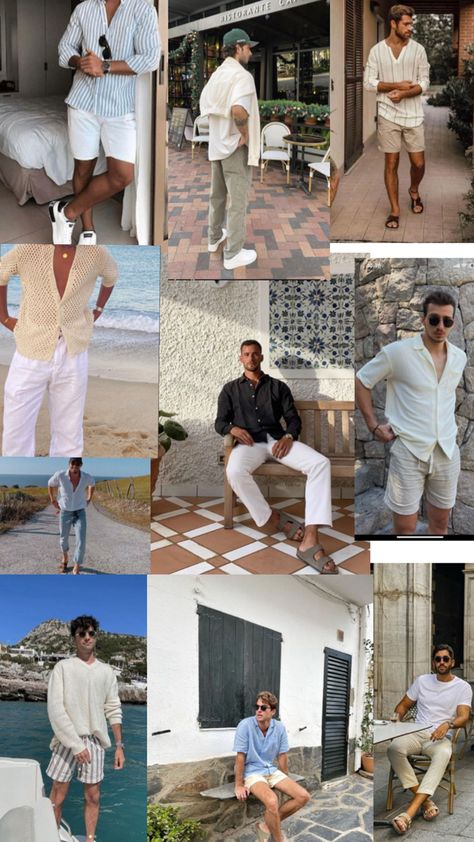 Men Bahamas Outfit, Beach Vacation Outfit Men, Dubai Men Outfits Ideas, Beach Trip Outfits Men, Coastal Boyfriend Aesthetic, Miami Beach Outfits Men, Goa Fits Men, Men Beachy Outfits, Men Summer Europe Outfit