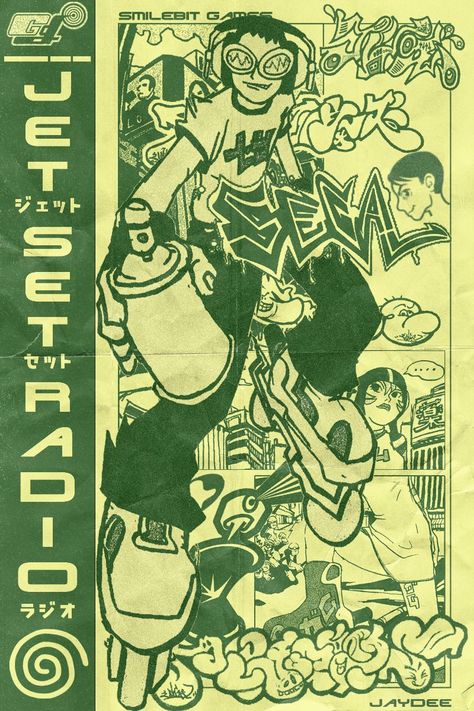 Jet Set Radio Poster Jet Set Radio Poster, Retro Art Poster, Jet Set Radio Graffiti, Jet Set Radio Wallpaper, Jet Set Radio Aesthetic, Radio Poster Design, Jet Set Radio Art, Video Game Poster Design, Radio Poster