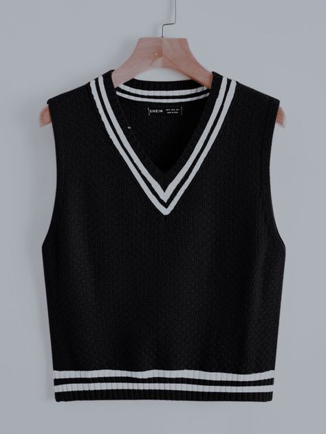 Casual Sleeveless School Vest, Trendy Black Knit Sweater Vest, Black Sleeveless Sweater Vest For Streetwear, Black Sleeveless Knit Sweater Vest, Black Knit Sleeveless Sweater Vest, How To Style A Sweater Vest, Sweater Vest Outfit Women, Pattern Sweater Vest, Cable Knit Sweater Pattern