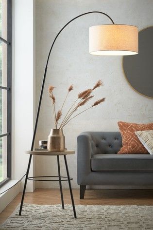 Arching Lamp Living Room, Lamp By Couch, Lamp Next To Couch, Cool Floor Lamps Living Room, Living Room Lamps Floor Corner, Stand Light Lamp Living Rooms, Lamp Corner Living Room, Light Stand Lamp, Stand Up Lamp