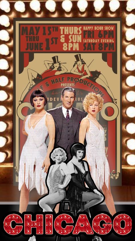 Chicago Broadway, Musical Theatre Posters, Chicago Movie, Chicago Musical, Musical Wallpaper, Broadway Posters, Movie Artwork, Hollywood Theme, Bonnie N Clyde