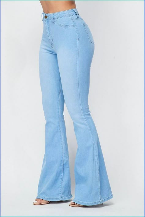 Pants With Flared Bottoms, Light Blue Bell Bottoms Outfit, Bell Bottem Pants, High Rise Bell Bottom Jeans, Cute Bell Bottom Jeans, Petite Bell Bottom Jeans, Cute Jeans Women, 70s Fashion Jeans, Bell Pants Outfit Jeans