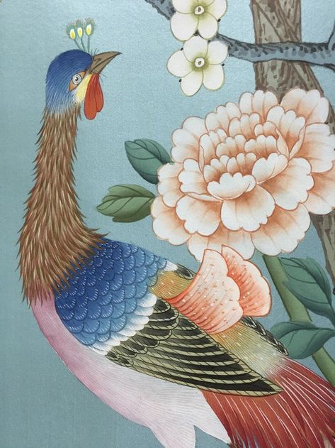 Chinoiserie Paintings, Mural Hand Painted, Bespoke Wallpaper, Wallpaper Chinoiserie, Chinoiserie Panels, Chinese Drawing, Antique Furniture Restoration, Asian Wallpaper, Chinoiserie Art