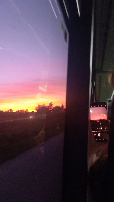 Bus Ride Aesthetic, Sunset Car Drive Aesthetic, Sunrise Car Aesthetic, Sunset Car Ride Aesthetic, Sunset View From Car, Sunset From Car Window, Bus Ride, Fake Pictures, Fantasy Aesthetic