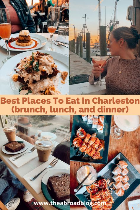 best places to eat in Charleston, SC pin Charleston Sc Food, Charleston Brunch, Charleston South Carolina Vacation, Charleston Sc Restaurants, Food Easy Healthy, Charleston Food, Charleston Travel Guide, Charleston Trip, North Charleston Sc