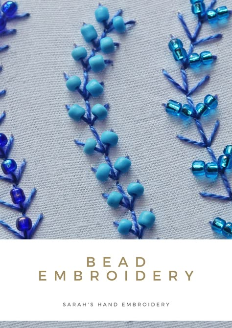 Learn to apply beads and embellishments using different hand embroidery stitches. Bead Sewing Tutorials, Embroidery With Beads Ideas, Beaded Embroidery Patterns, Bead Embroidery Patterns Beadwork Design, Beaded Embroidery On Fabric, Fern Stitch, Bead Embroidery Designs, Diy Bead Embroidery, Hand Beaded Embroidery