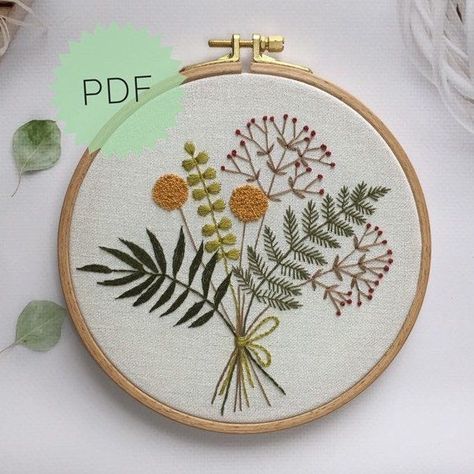 "Bouquet of flowers and leaves PDF embroidery pattern 6\", Modern floral cottagecore wall art DIY project" Herb Embroidery, Bouquet Of Wildflowers, Cottagecore Wall Art, Pdf Embroidery Pattern, Botanical Embroidery, Art Pdf, Floral Cottagecore, Floral Embroidery Patterns, Basic Embroidery Stitches