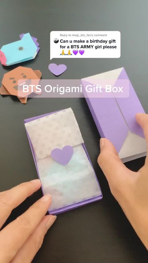 Cute Origami Gift Boxes, Bts Birthday Card Ideas, Bts Diy Gift Ideas, Bts Gift Ideas For Friends, Cute Origami Gifts, Bts Diy Crafts, Diy Kpop Crafts, Origami Gift Ideas, Origami Aesthetic