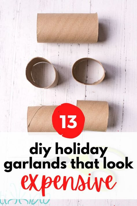 Diy Holiday Mantle Decor, Diy Christmas Tree Garland For Kids, Thread Spool Garland, Diy Cheap Garland, Toilet Paper Roll Garland Diy, Diy Dollar Tree Garland Christmas, Unique Christmas Garland Ideas, Diy Garland For Tree, Wire Garland Ideas