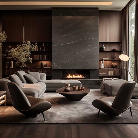 Grey And Brown Living Room, Modern Luxury Living Room, Dark Living Rooms, Decor Fireplace, Luxury Living Room Design, Design Room, Brown Living Room, Design Living Room, Living Room Grey