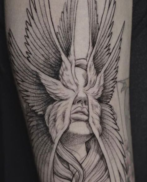 17 Seraphim Tattoo Design Seraphim Tattoo, Dark Feminine Tattoos, Gotik Tattoo, Tato Flash, Feminine Skull Tattoos, Backpiece Tattoo, Surreal Tattoo, Feminine Tattoo Sleeves, Tatuaje A Color