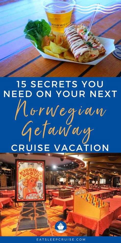 Do you have a cruise vacation planned on the Norwegian Getaway in the near future? Whether you are new to cruising or are an experienced cruiser and this is your first time to cruise on the Norwegian Getaway, you'll want to read this post for great travel tips and secrets. From how to get a spot on a private deck to Ice Bar discounts, and so much more. Check out our blog post for all the info on the cruise ship itself, rooms, the cabin, menus just to name a few. Norwegian Caribbean Cruise, Ncl Getaway Ship, Norweigen Cruise Tips, Cruise Hacks Norwegian, Ncl Cruise Tips Norwegian Breakaway, Norwegian Sun Cruise Ship, Norwegian Gem Cruise Ship, Norwegian Breakaway Cruise Tips, Norwegian Joy Cruise Tips