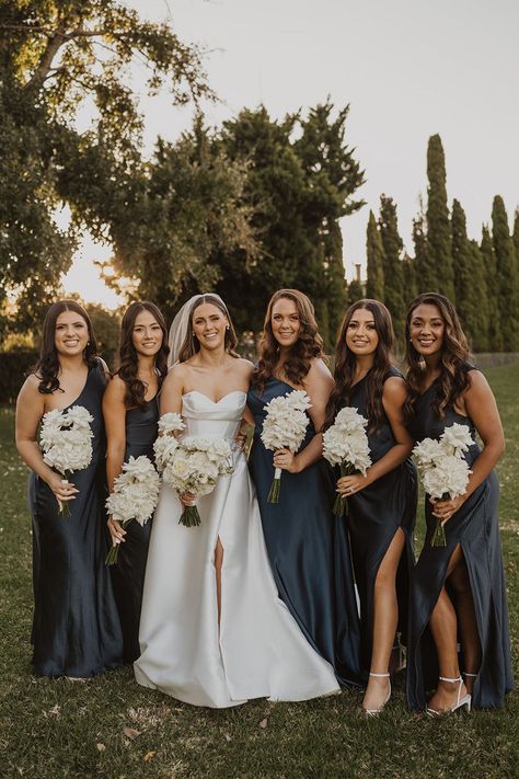 Navy Bridesmaid Dresses With Groomsmen, Navy Blue Bridal Party, Navy Bridal Party, Navy Bridal Parties, Bridesmaid Dresses Navy Blue, Mismatched Bridesmaid Dresses Blue, Navy Blue Suits, Yarra Valley Wedding, Navy Blue Bridesmaid