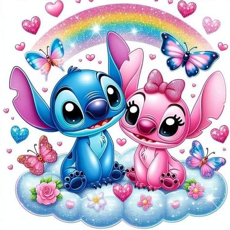 Wallpaper Backgrounds Stitch And Angel, Lilo And Stitch Images, Image Stitch Disney, Stitch Disney Art, Angel Stitch Disney, Angel Lilo And Stitch, Stitch And Lilo, Stitch Rainbow, Lilo En Stitch