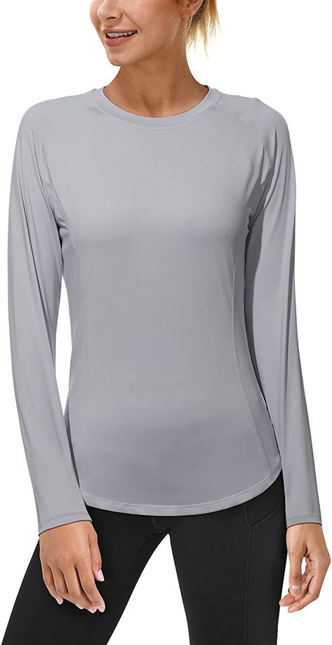 Casual Moisture-wicking Rash Guard For Sports, Long Sleeve Moisture-wicking Rash Guard For Workout, Long Sleeve Moisture-wicking Rash Guard For Gym, Crew Neck Moisture-wicking Rash Guard For Swimming, Stretch Moisture-wicking Long Sleeve Rash Guard, 2023 Clothing, Sports Wear Women, Sun Shirt, Women Sports