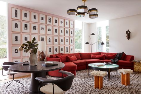 Jamie Bush + Co. - Interior Designer | Chairish Red Couch Living Room, Trendy Sofas, Wall Trends, Midcentury House, Gallery Wall Layout, Red Couch, Project Portfolio, Modern Living Room Ideas, Red Sofa