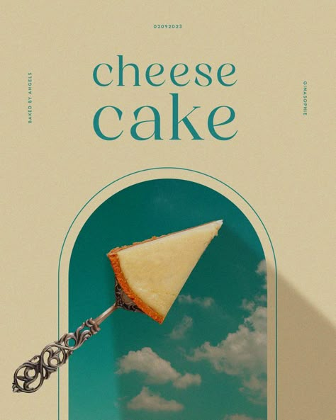 poster design, graphic design, cheesecake, graphic design inspiration, design, photoshop, aesthetic design, aesthetic Photoshop Aesthetic, Bread Factory, Wall Aesthetics, Cake Poster, Magazine Design Cover, Photoshoot Moodboard, Food Post, Take Photo, Angel Cake