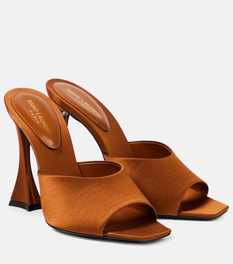 Hall satin mules in brown - Saint Laurent | Mytheresa Lori Hirshleifer, Black Women Style, Brooklyn Home, My Shoe Collection, Swim Dresses, Brooklyn Brownstone, Different Shoes, Perfect Heels, Mid Heels Pumps