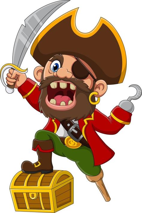 Cartoon captain pirate holding a sword Pirate Clip Art, Pirate Printables, Pirate Quilt, Cartoon Pirate, Pirate Cartoon, Pirate Activities, Pirate Crafts, Botanical Flowers Print, Pirate Kids