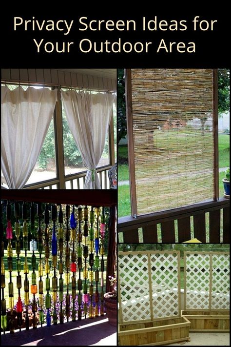 Does your outdoor living area need a little more privacy? Here are some great DIY ideas for creating privacy screens for an outdoor refuge! Diy Privacy Screen Outdoor Cheap, Diy Privacy Screen Outdoor, Porch Privacy Screen, Diy Fence Ideas Cheap, Privacy Screen Outdoor Diy, Privacy Screen Ideas, Porch Privacy, Boho Outdoor Space, Privacy Screen Deck