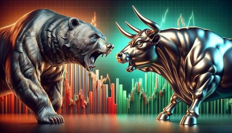 Bull vs bear symbols of stock market trends fierce market battle in red and green charts Stock Market Bull And Bear Wallpaper, Bull Vs Bear Wallpaper, Bull And Bear Wallpaper, Bear And Bull Market, Bullish And Bearish Logo, Stock Market Wallpaper, Bull Wallpaper, Bulls And Bears, Bear Vs Bull