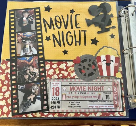 Movie Themed Scrapbook Page, Picture Book Scrapbook, Movie Date Scrapbook Page, Teenage Scrapbook Bereal, Scrapbook Creative Ideas, Group Scrapbook Ideas, Movie Night Scrapbook Page, Memory Book Inspiration, Teenage Years Scrapbook