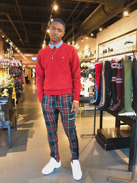 Classy Look Men Outfit, Black Guy Birthday Outfit, Black Man Christmas Outfit, Plaid Dress Pants Outfit Men, Red Plaid Outfit Men, Hbcu Men Fashion, Men Outfits Black Guys Date Night, Senior Brunch Outfit Ideas Men, Black Men Valentines Day Outfit