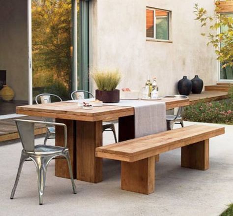 dining room design and decor with different dining chairs Outdoor Patio Table, Rustic Outdoor, Dining Room Inspiration, Rustic Table, Outdoor Tables, Patio Table, Wooden Table, Outdoor Dining Table, Patio Dining