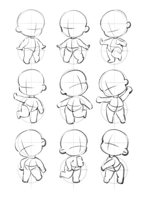 Chibi People Drawings, Art Chibi Drawing Reference, Draw Your Character Like This, Cute Chibi Style, Chibi Art Style Body Tutorial, Chibi Face Template, Chibi Body Step By Step, How To Draw Anime Chibi, Chibi How To Draw