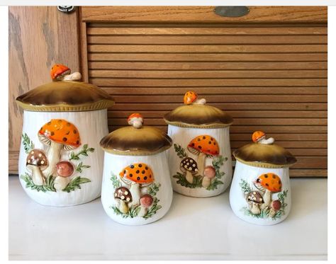 Mushroom Canisters, Vintage Kitchen Canisters, Merry Mushroom, Ceramic Kitchen Canisters, Ceramic Canister Set, Ceramic Canisters, Kitchen Canister Set, Vintage Canisters, Kitschy Kitchen