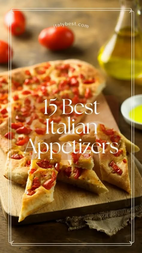 15 Traditional Italian Appetizers - Best Italian Appetizer | Italy Best Italian Theme Party Food, Wine Food Appetizers, Italian Board Appetizer, Italian Hors D’oeuvres, Italy Themed Party, Italian Party Theme, Best Italian Appetizers, Cooler Ideas Fraternity, Asian Pizza