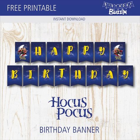 Free Printable Hocus Pocus Birthday Banner | Birthday Buzzin Hocus Pocus Banner Free Printable, Hocus Pocus Party Decoration, Words To Spell, Birthday Banner Template, Hocus Pocus Party, 9th Birthday Parties, Party Kit, Hocus Pocus, 9th Birthday