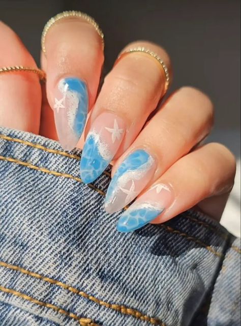 Starfish Nails, Beach Themed Nails, Summer Nails Almond, Cruise Nails, Wave Nails, Beach Nail Designs, Sea Nails, Beachy Nails, Summer Nails Beach