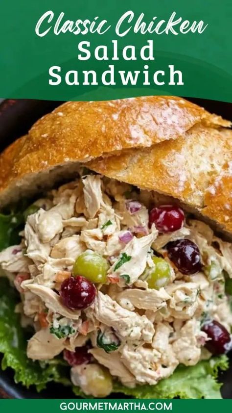 Looking for a deliciously timeless lunch idea? This Classic Chicken Salad Sandwich is the perfect blend of juicy chicken, crunchy veggies, and creamy dressing. Whether you're meal prepping or making a quick bite, this recipe hits the spot every time. Ready to cook? Click for the recipe. #ChickenSalad #EasyLunch #ChickenSaladSandwich #HealthyRecipes #QuickMeals #SandwichLovers Pineapple Chicken Salad Sandwiches, Chicken Salad Party Sandwiches, Chicken Tender Sandwich Ideas, Chicken Salad Sandwiches For A Crowd, Hot Chicken Salad Sandwich, Simple Chicken Salad Sandwich Recipe, Chicken Salad Croissant Sandwich, Chicken Sandwich Filling, Classic Chicken Salad Sandwich