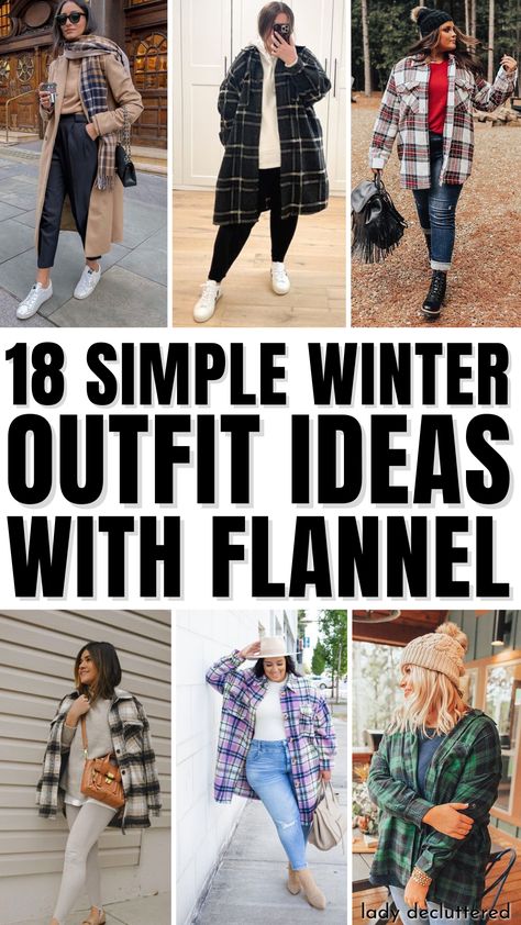 18 Simple Winter Outfit Ideas with Flannel Over Sized Flannel Outfit Winter, Plus Size Flannel And Leggings, Flannel Jeans And Boots, Long Flannel Shirt Outfit Winter, Wool Flannel Outfits, Short Flannel Jacket Outfit, Winter Flannel Outfits Cold Weather, Sherpa Flannel Outfit, Flannel With Joggers Outfit