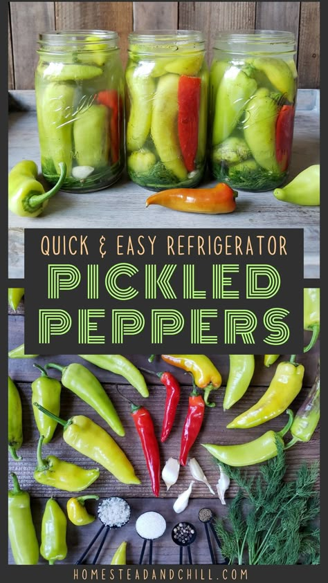 Pickled Peppers Recipe, How To Pickle Peppers, How To Freeze Tomatoes, Preserving Peppers, Pickled Pepper Recipe, Pickled Pepperoncini, Homemade Chili Powder, Pickled Hot Peppers, Make Apple Cider