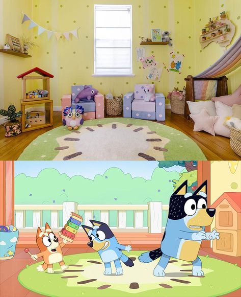 Bluey house comes to life in Brisbane suburb - Mums At The Table Bluey Bingo Room, Bluey Bingo Bedroom, Bluey Themed Bedroom Girl, Bluey Cartoon Room Decor, Bluey Doll House Diy, Bluey Bingo Bedroom Ideas, Bluey Inspired Playroom, Bluey Themed Bathroom, Disney Bluey Bedroom Ideas