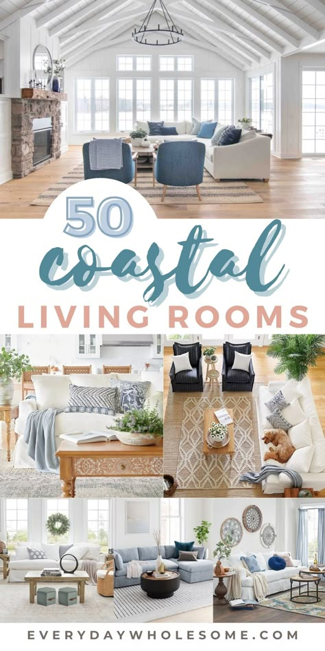 Neutral Coastal Living Room, Coastal Modern Living Room, Coastal Chic Living Room, Coastal Family Rooms, Coastal Living Room Ideas, Living Room Coastal, Coastal Ideas, Coastal Decorating Living Room, Coastal Farmhouse Decor