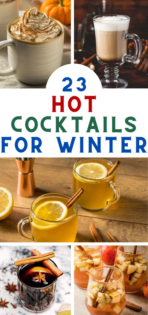 Hot Cocktails for Winter Hot Spiked Drinks Winter Cocktails, Cozy Drinks Alcohol, Hot Drinks For Winter Non Alcoholic, Hot Tea Cocktail Recipes, Spiked Hot Drinks, Hot Vodka Cocktails, Christmas Hot Cocktails, Hot Spiked Drinks, Hot Coffee Alcoholic Drink