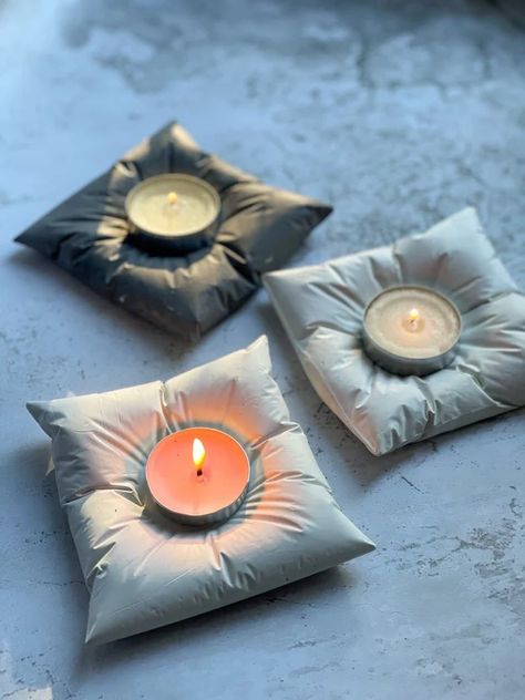 Tea Light Candleholder Pillow. Pillow Shape. Concrete Pillow | Etsy Concrete Candle Holders, Minimalist Candles, Art Door, Diy Plaster, Concrete Candle, Diy Candle Holders, Concrete Crafts, Diy Holder, Tea Candles