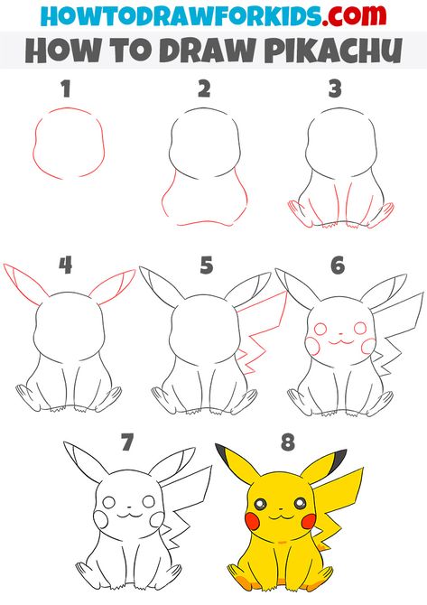 How to Draw Pikachu | Easy Drawing Tutorial For Kids How To Draw Pikachu Easy, Pikachu Step By Step Drawing, How To Draw Pickachoo, Pikachu How To Draw, Manga Drawing For Kids, Picachu Pictures Drawing Step By Step, Picatchou Pokemon Drawing, Picacho Drawing, How To Draw A Pikachu