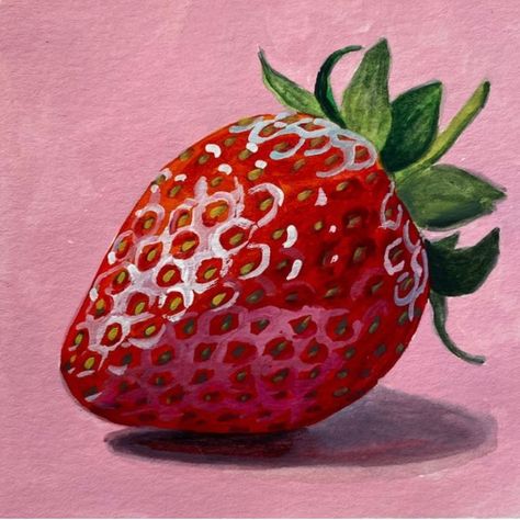 Strawberry Art, Boho Art Drawings, Black And White Art Drawing, Small Canvas Paintings, Pink Strawberry, Fruit Painting, Arte Inspo, Painting On Paper, Fruit Art